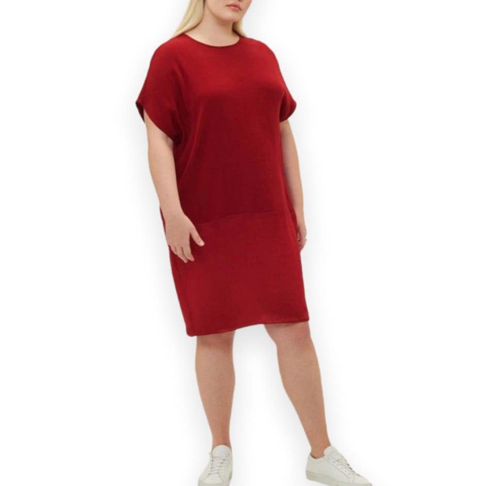 Universal Standard Women's Avenir Drop Waist Dress 14 16 Holiday Red Stretch